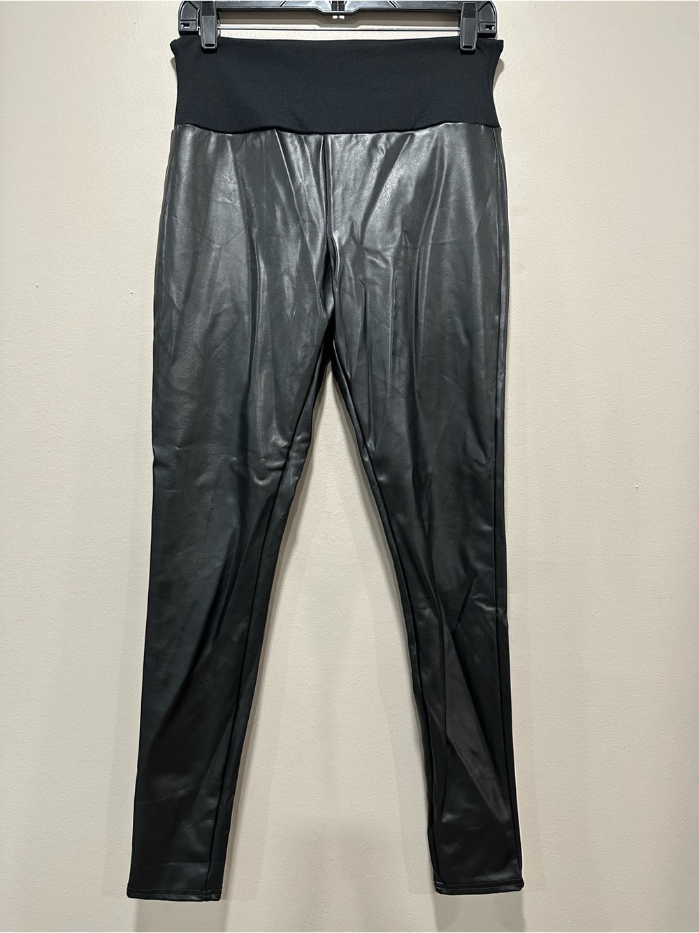 Assets by Spanx Black Faux Leather Shaping Leggings - Like New - Size L